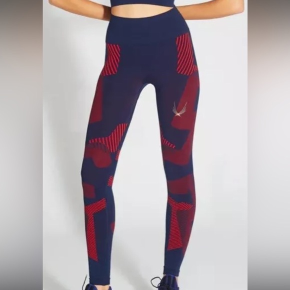 LUCAS HUGH LONDON Womens Small Navy And Red Seamless Leggings medium - Picture 1 of 6